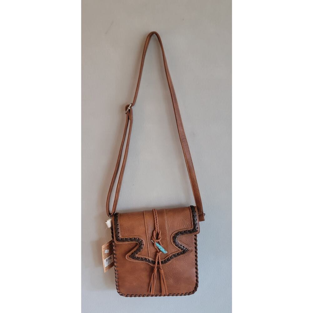 Justin Boots Women's Braided Yoke and Tassel Crossbody Bag NWT Brown Western